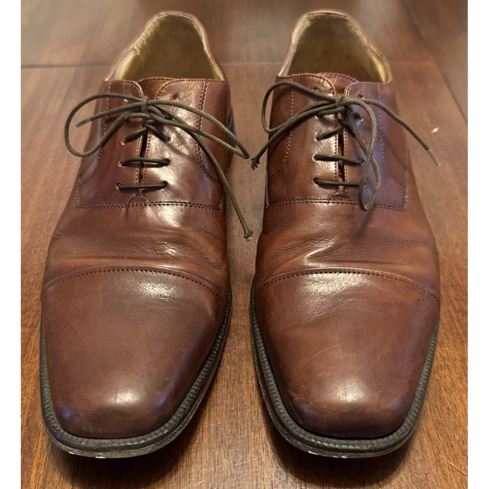 VTG‎ Johnston & Murphy Italy Brown Leather Cap Toe Oxford Dress Mens Size 10 M